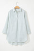 Striped Split Neck Roll Tab Sleeve Pocketed Shirt Dress