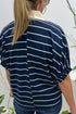 Striped Stand Collar V Neck Half Sleeve Dolman Blouse
