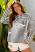 Striped Star Patch Drop Shoulder Pullover Top