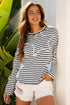 Striped Star Patch Drop Shoulder Pullover Top