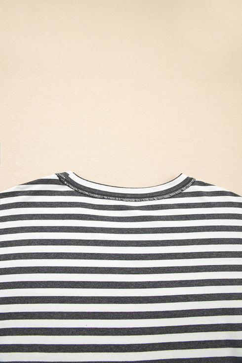 Striped Star Patch Drop Shoulder Pullover Top
