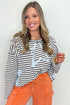 Striped Star Patch Drop Shoulder Pullover Top
