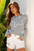 Striped Star Patch Drop Shoulder Pullover Top