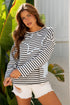 Striped Star Patch Drop Shoulder Pullover Top