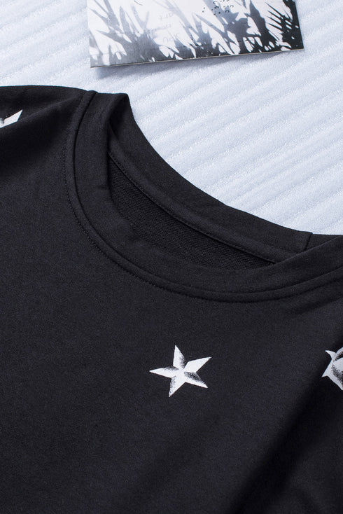 Striped Star Print Patchwork Long Sleeve Top