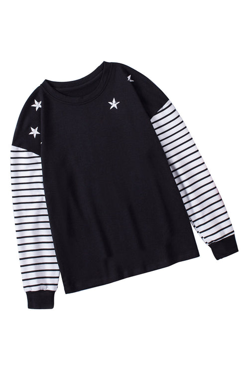 Striped Star Print Patchwork Long Sleeve Top
