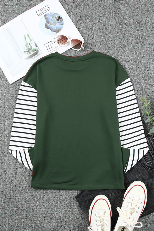 Striped Star Print Patchwork Long Sleeve Top