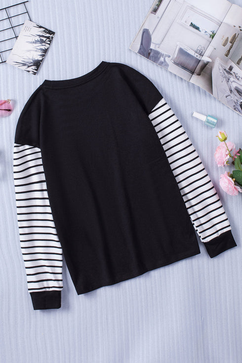 Striped Star Print Patchwork Long Sleeve Top