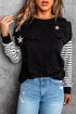 Striped Star Print Patchwork Long Sleeve Top