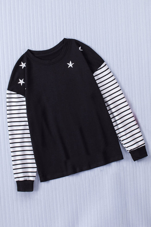 Striped Star Print Patchwork Long Sleeve Top