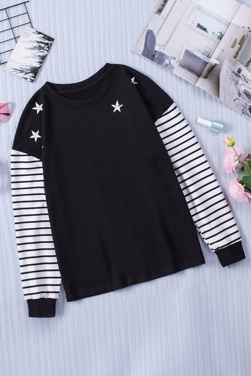 Striped Star Print Patchwork Long Sleeve Top