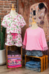 Striped Strawberry Print Lapel Shirt Drawstring Pajama Set
