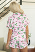 Striped Strawberry Print Lapel Shirt Drawstring Pajama Set