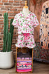 Striped Strawberry Print Lapel Shirt Drawstring Pajama Set
