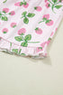 Striped Strawberry Print Lapel Shirt Drawstring Pajama Set