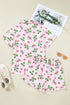 Striped Strawberry Print Lapel Shirt Drawstring Pajama Set