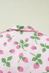 Striped Strawberry Print Lapel Shirt Drawstring Pajama Set
