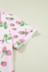 Striped Strawberry Print Lapel Shirt Drawstring Pajama Set
