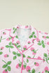 Striped Strawberry Print Lapel Shirt Drawstring Pajama Set