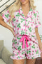 Striped Strawberry Print Lapel Shirt Drawstring Pajama Set