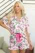 Striped Strawberry Print Lapel Shirt Drawstring Pajama Set