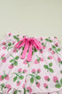 Striped Strawberry Print Lapel Shirt Drawstring Pajama Set