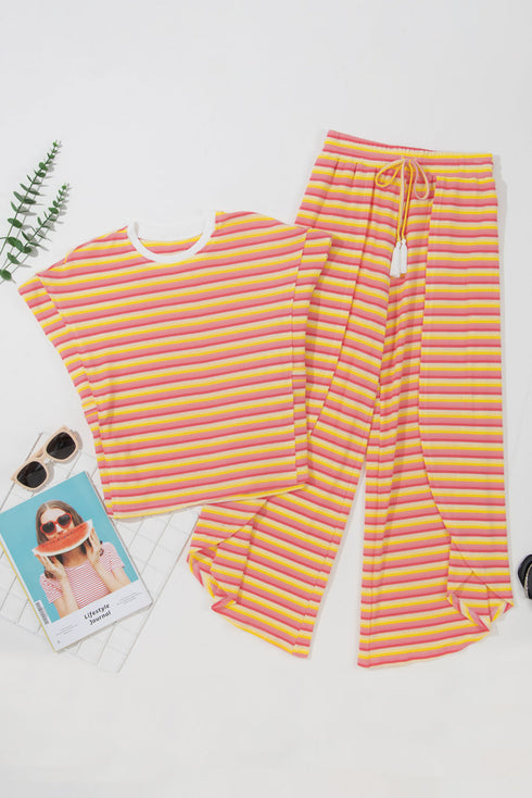 Striped Tassel Detail Tee And Wide Leg Pant Sets