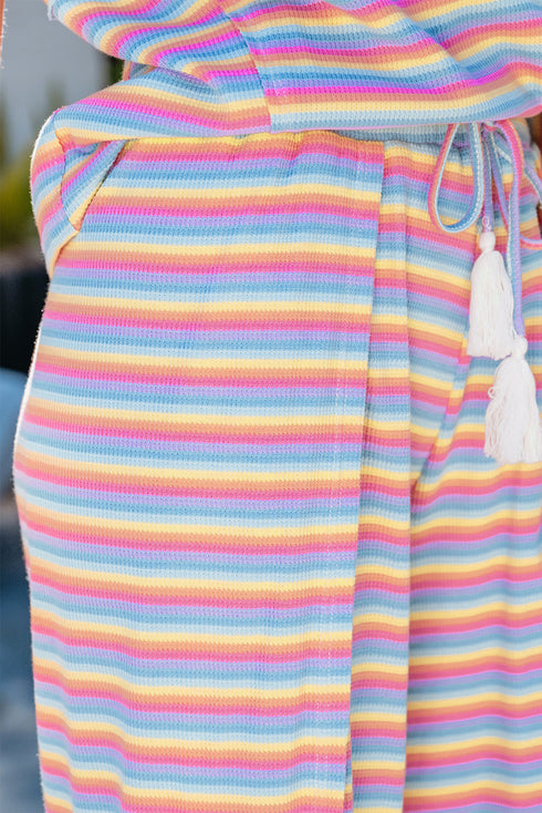 Striped Tassel Detail Tee And Wide Leg Pant Sets