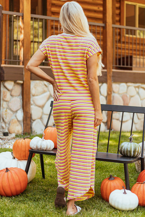 Striped Tassel Detail Tee And Wide Leg Pant Sets