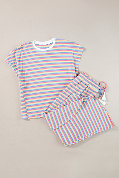 Striped Tassel Detail Tee And Wide Leg Pant Sets