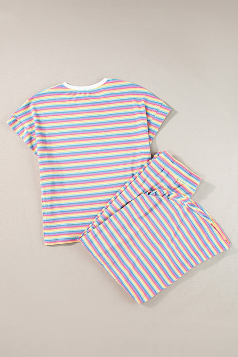 Striped Tassel Detail Tee And Wide Leg Pant Sets