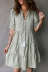 Striped Tassel Tie Neck Ruffled Tiered Mini Dress