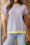 Striped Texture Contrast Trim Paneled Collar T-Shirt