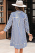 Striped Textured Collared Half Button Pocket Detail Mini Dress
