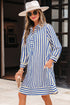 Striped Textured Collared Half Button Pocket Detail Mini Dress