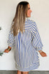 Striped Textured Collared Half Button Pocket Detail Mini Dress