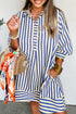 Striped Textured Collared Half Button Pocket Detail Mini Dress