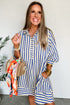 Striped Textured Collared Half Button Pocket Detail Mini Dress
