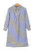 Striped Textured Collared Half Button Pocket Detail Mini Dress