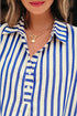 Striped Textured Collared Half Button Pocket Detail Mini Dress