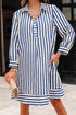 Striped Textured Collared Half Button Pocket Detail Mini Dress