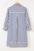 Striped Textured Collared Half Button Pocket Detail Mini Dress