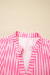 Striped Textured Half Placket Flare Sleeve Flowy Mini Dress