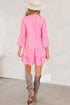 Striped Textured Half Placket Flare Sleeve Flowy Mini Dress