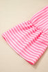 Striped Textured Half Placket Flare Sleeve Flowy Mini Dress