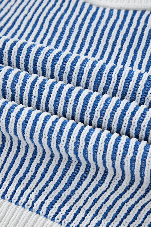 Striped Textured Knit Contrast Edge Loose Sweater