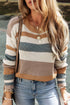 Striped Textured Knit Crew Neck Pullover Sweater