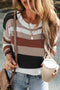 Striped Textured Knit Crew Neck Pullover Sweater