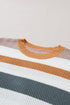 Striped Textured Knit Crew Neck Pullover Sweater