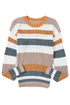 Striped Textured Knit Crew Neck Pullover Sweater